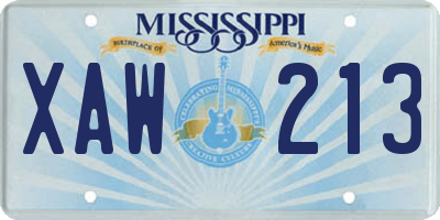 MS license plate XAW213
