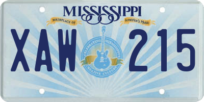 MS license plate XAW215