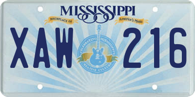 MS license plate XAW216