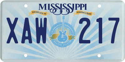 MS license plate XAW217