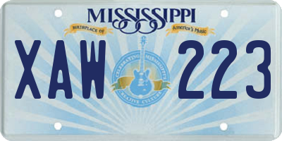 MS license plate XAW223