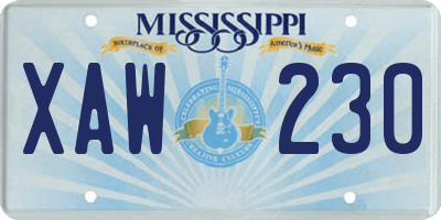 MS license plate XAW230