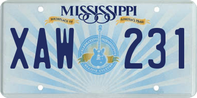 MS license plate XAW231