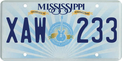 MS license plate XAW233