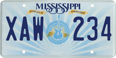 MS license plate XAW234