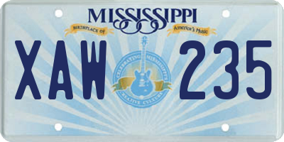 MS license plate XAW235