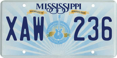 MS license plate XAW236