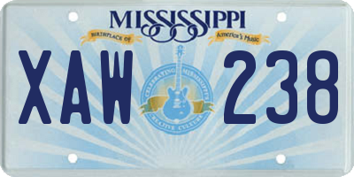 MS license plate XAW238