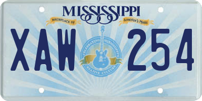 MS license plate XAW254