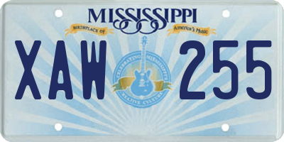MS license plate XAW255