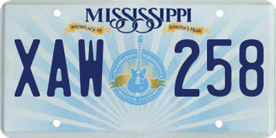 MS license plate XAW258