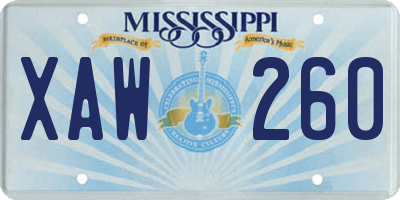 MS license plate XAW260