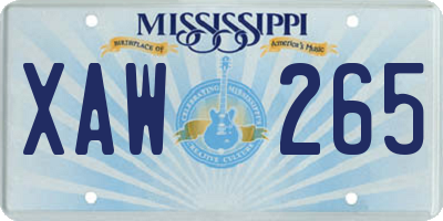 MS license plate XAW265