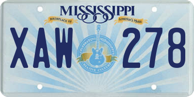 MS license plate XAW278