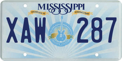 MS license plate XAW287