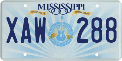 MS license plate XAW288