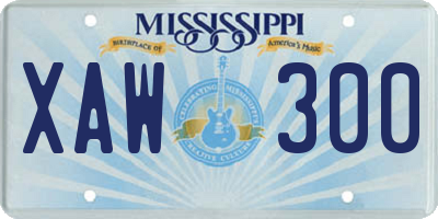 MS license plate XAW300
