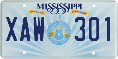 MS license plate XAW301