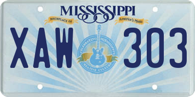 MS license plate XAW303