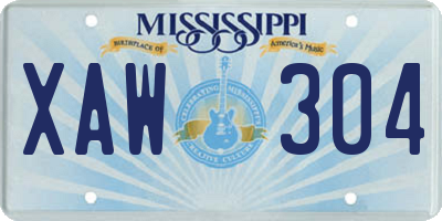 MS license plate XAW304