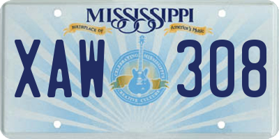 MS license plate XAW308