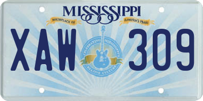 MS license plate XAW309