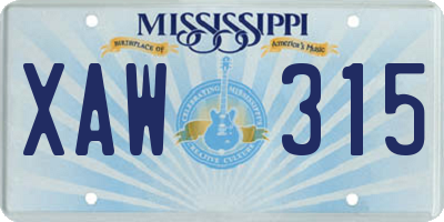 MS license plate XAW315