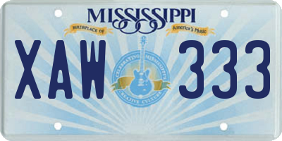MS license plate XAW333
