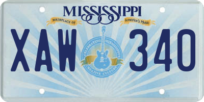 MS license plate XAW340
