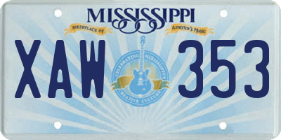 MS license plate XAW353