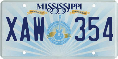 MS license plate XAW354