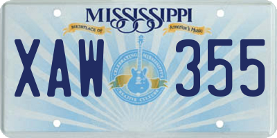 MS license plate XAW355