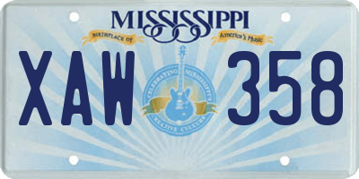 MS license plate XAW358