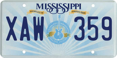 MS license plate XAW359