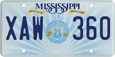 MS license plate XAW360