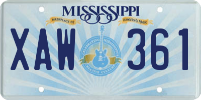 MS license plate XAW361