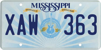 MS license plate XAW363
