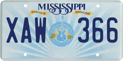 MS license plate XAW366