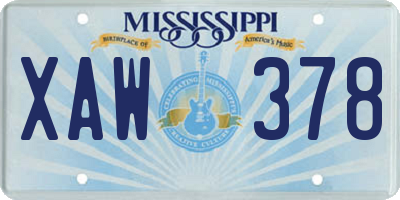 MS license plate XAW378