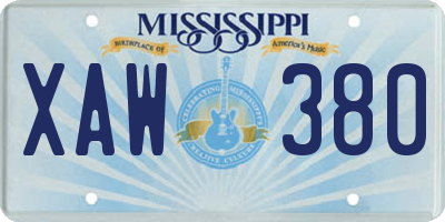 MS license plate XAW380