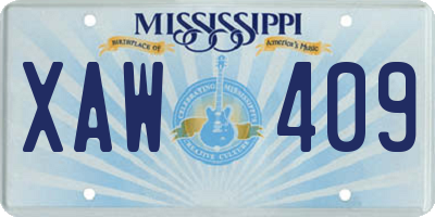 MS license plate XAW409