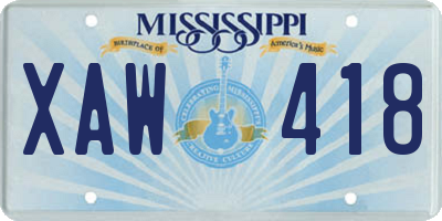 MS license plate XAW418