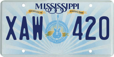 MS license plate XAW420