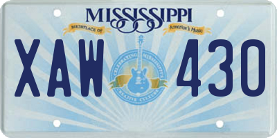 MS license plate XAW430
