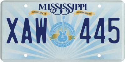 MS license plate XAW445