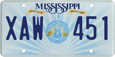 MS license plate XAW451