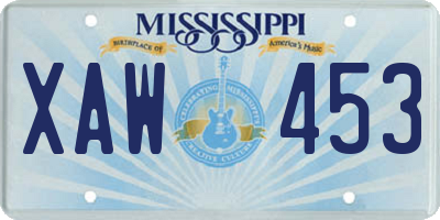 MS license plate XAW453