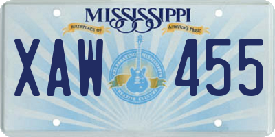 MS license plate XAW455