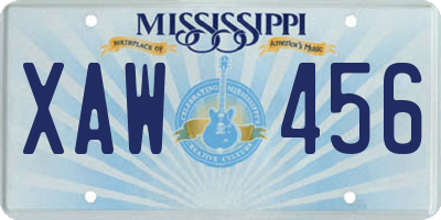 MS license plate XAW456