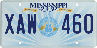 MS license plate XAW460